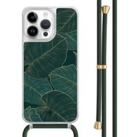 iPhone 13 Pro Max hoesje met groen koord - Monstera leaves - thumbnail