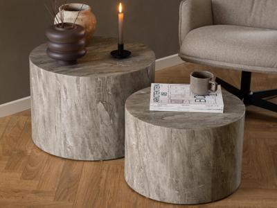Set van 2 ronde salontafels DIERKJE marmer grijs