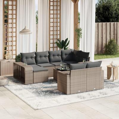 11-delige Loungeset met kussens poly rattan grijs