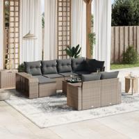 11-delige Loungeset met kussens poly rattan grijs - thumbnail