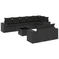 9-delige Loungeset met kussens poly rattan zwart - thumbnail