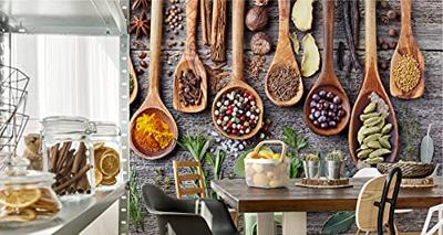 Fotobehang - Kruiden en specerijen op een plank, keuken, 11 maten, inclusief behanglijm
