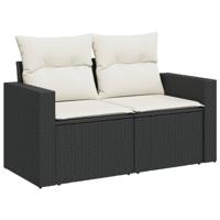 8-delige Loungeset met kussens poly rattan zwart - thumbnail