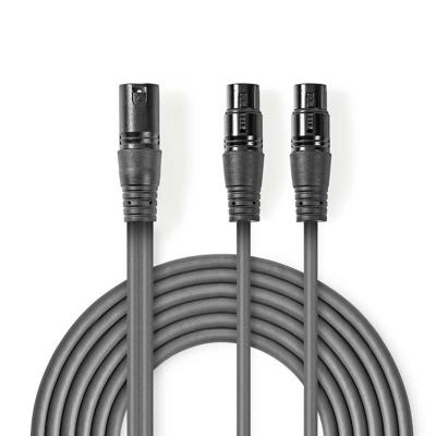 Gebalanceerde XLR-Audiokabel | XLR 3-pins male - 2x XLR 3-pins female | 1,5 m | Grijs