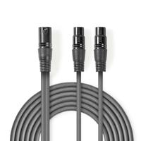 Gebalanceerde XLR-Audiokabel | XLR 3-pins male - 2x XLR 3-pins female | 1,5 m | Grijs - thumbnail