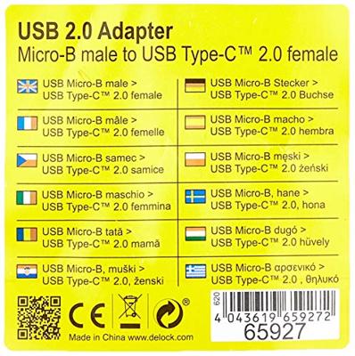Delock USB 2.0 Adapter [1x Micro-USB 2.0 B stekker - 1x USB-C 3.1 bus] 65927