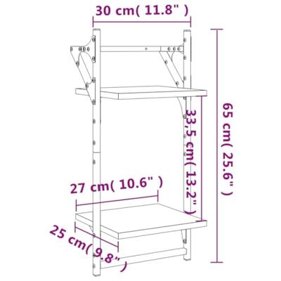 Wandschappen 2-laags met stangen 2 st 30x25x65 cm bruineiken