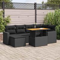 7-delige Loungeset met kussens poly rattan zwart - thumbnail