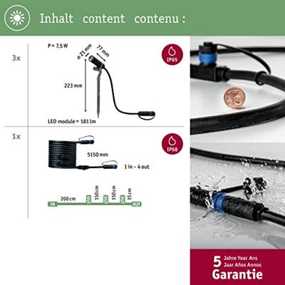 Paulmann Plantini 94156 Verlichtingssysteem Plug&Shine LED-tuinspot uitbreidingsset Set van 3 stuks LED 7.5 W Warmwit Antraciet