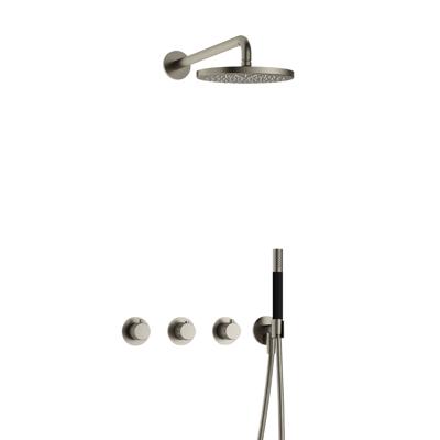 Hotbath Cobber X - Inbouw Regendoucheset - Geborsteld Nikkel - 2 Stopkranen - Thermostatisch - Wandarm 40 cm - Hoofddouche 200 mm - Staafhanddouche - Waterbesparend