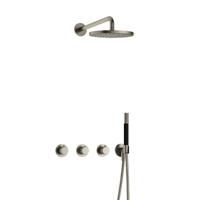 Hotbath Cobber X - Inbouw Regendoucheset - Geborsteld Nikkel - 2 Stopkranen - Thermostatisch - Wandarm 40 cm - Hoofddouche 200 mm - Staafhanddouche - Waterbesparend - thumbnail