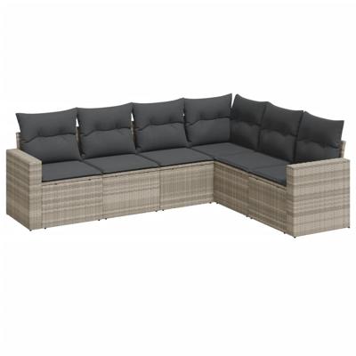 7-delige Loungeset met kussens poly rattan lichtgrijs
