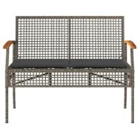 Tuinbank met kussen poly rattan en acaciahout grijs - thumbnail