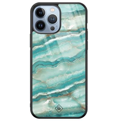 iPhone 13 Pro Max glazen hardcase - Marmer azuurblauw iPhone 13 Pro Max glazen hardcase - Marmer azuurblauw