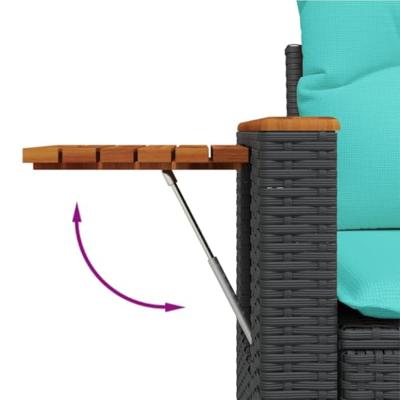 7-delige Loungeset met kussens poly rattan zwart