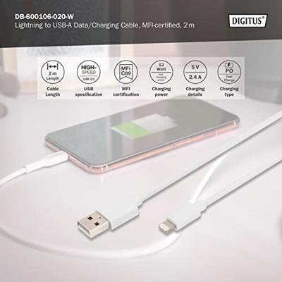 Digitus Mobiele telefoon, Apple iPad/iPhone/iPod, Computer, Laptop Laadkabel [1x USB-A - 1x Lightning] 2 m USB-A, Apple Lightning