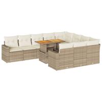 11-delige Tuinset met kussens poly rattan beige - thumbnail