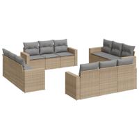 13-delige Loungeset met kussens poly rattan beige - thumbnail