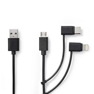 Nedis ccgp60620bk10 3-in-1 sync and charge-kabel usb-a male - micro b male / type-c male / apple lightning 8-pins male 1,0 m zwart