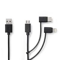 Nedis ccgp60620bk10 3-in-1 sync and charge-kabel usb-a male - micro b male / type-c male / apple lightning 8-pins male 1,0 m zwart - thumbnail