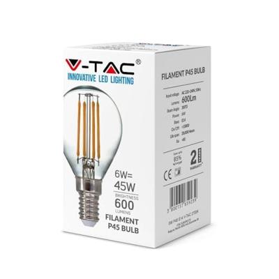 V-TAC LED Filament lamp E14 fitting 6 Watt 600lm P45 extra warm wit 2700K