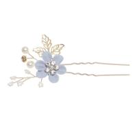 Mode bloem haar kammen hoofdtooi Prom Bridal Wedding haaraccessoires bladgoud haar juwelen haar pins (blauw 1 bloem) - thumbnail