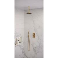Gold Edition thermostatische inbouw regendouche set 29 - 3-weg omstelling, 20 cm douchekop, plafondarm, staaf handdouche, doucheslang, wandaansluitbocht - goud geborsteld PVD - thumbnail