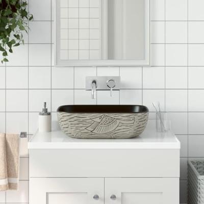 VidaXL Opzetwasbak rechthoekig 48x37,5x13,5 cm keramiek grijs en zwart VidaXL Opzetwasbak rechthoekig 48x37,5x13,5 cm keramiek grijs en zwart
