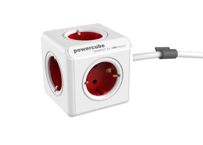 Allocacoc 1300RD/DEEXPC Stekkerdoos | PowerCube Extended | 5 sockets | Wit/Rood | 1.5 meter