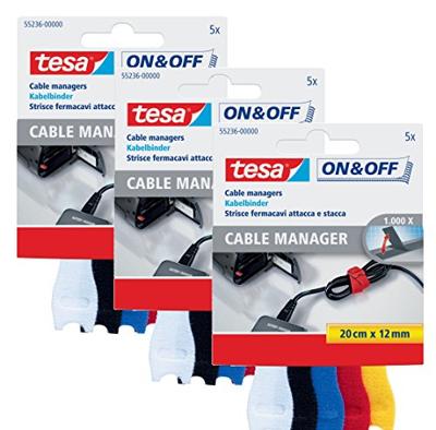 Kabelmanager tesa® On & Off 12mmx20cm diverse kleuren 5 stuks Kabelmanager tesa® On & Off 12mmx20cm diverse kleuren 5 stuks