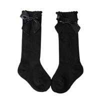 Kinderen sokken peuters meisjes grote boog knie hoge lange zachte katoen kant baby sokken maat: S (zwart) - thumbnail
