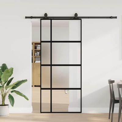 Schuifdeur met beslagset 90x205 cm gehard glas zwart