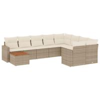 10-delige Loungeset met kussens poly rattan beige - thumbnail