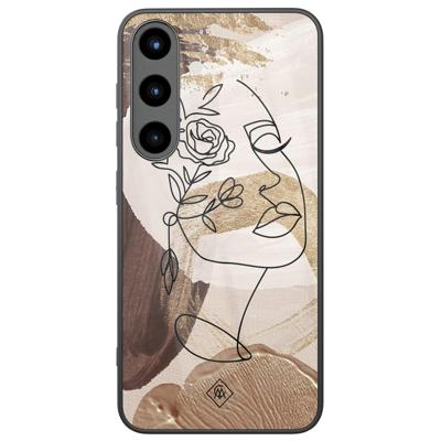 Samsung Galaxy S25 glazen hardcase - Abstract gezicht bruin Samsung Galaxy S25 glazen hardcase - Abstract gezicht bruin