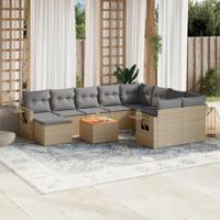 11-delige Loungeset met kussens poly rattan gemengd beige - thumbnail