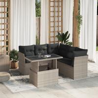 6-delige Loungeset met kussens poly rattan lichtgrijs - thumbnail