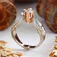 Rose bloem met diamant trouwring voor vrouwen ring grootte: 10 - thumbnail
