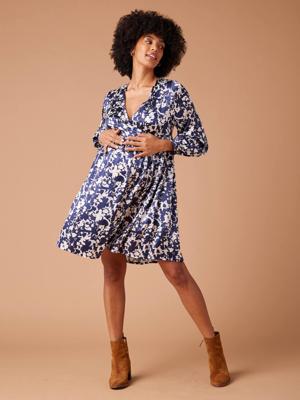 Zwangerschapsjurk met bloemen ENVIE DE FRAISE marineblauw