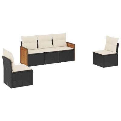 6-delige Loungeset met kussens poly rattan zwart - thumbnail