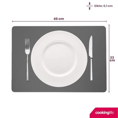 Cookinglife Placemats - Dubbelzijdig - Vegan leer - Grijs / Roze 46 x 33 cm - 6 Stuks