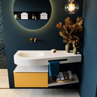 MONDIAZ RIVA 120cm badmeubel onderkast / planchet kleur Ocher met 1 lade. Wastafel DULCET links 0 kraangaten kleur Talc. - thumbnail