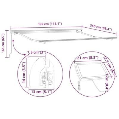 VidaXL Inklapbaar zonnescherm lichtgrijs 300 x 250 cm stof en staal