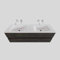 Badkamermeubel Solid Surface BWS Stockholm 200x46 cm Wood Dark Brown Wasbak Dubbel (0 kraangaten, 4 lades) - thumbnail