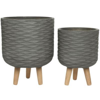 Decoris (r) bloempot op voet outdoor grijs 38 cm set van 2 | 2 stuks