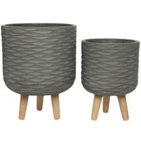 Decoris (r) bloempot op voet outdoor grijs 38 cm set van 2 | 2 stuks - thumbnail