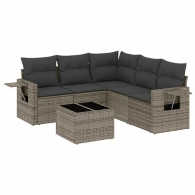 6-delige Loungeset met kussens poly rattan grijs