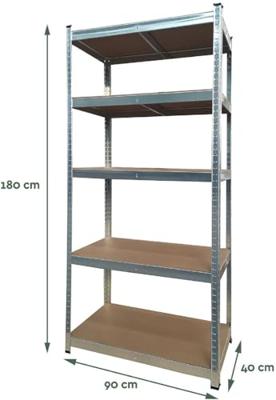 Brasq rek, ft 180 x 90 x 40, 5 legborden, zilver Brasq rek, ft 180 x 90 x 40, 5 legborden, zilver