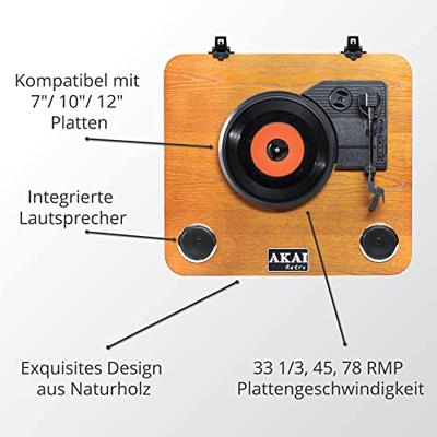 Akai ATT-11BT Platenspeler met riemaandrijving, bruin
