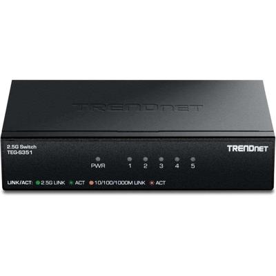 TRENDnet 5-poorts 2,5 Gb switch, TEG-S351, 5 x 2,5G RJ45-poorten, 25 Gbps schakelcapaciteit, NDAA + TAA-conform, Ethernet-splitter, voor gameconsole, NAS, pc, levenslange bescherming
