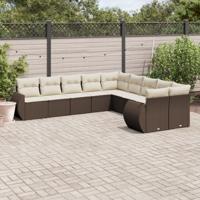 11-delige Loungeset met kussens poly rattan bruin - thumbnail